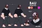 2022 5_fingers absurd_res akita american_akita anthro artist_name barefoot bau_(melaisen) black_clothing black_nose black_shirt black_topwear bottomwear brown_body brown_face brown_fur brown_hair bust_portrait canid canine canis character_name chart chibi clothed clothed_anthro clothed_male clothing collared_shirt color_swatch countershading denim denim_bottomwear denim_clothing digital_drawing_(artwork) digital_media_(artwork) domestic_dog feet fingers full-length_portrait fully_clothed fully_clothed_anthro fully_clothed_male fur grey_background grey_bottomwear grey_clothing grey_jeans grey_pants hair height_chart hi_res hindpaw humanoid_hands jeans male male_anthro mammal melaisen model_sheet multicolored_body multicolored_fur multicolored_hair nonbinary_(lore) orange_body orange_fur orange_tail pants paws pink_hair portrait shirt simple_background smile solo spitz tail tan_body tan_countershading tan_feet tan_tail teeth text topwear two_tone_hair two_tone_tail