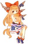  bad_id bad_pixiv_id bow bracelet child dress dual_persona full_body hair_bow hair_tubes horns hug ibuki_suika jewelry long_hair low-tied_long_hair minigirl mogu_(lollysweet) multiple_girls orange_eyes orange_hair ribbon shoes sitting skirt sleeveless smile touhou very_long_hair white_background wrist_cuffs younger 