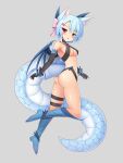  1girl animal_ears black_gloves blue_hair blush breasts dragon_tail dragon_wings fox_ears gloves highres kon&#039;iro_(chilno-loto) looking_at_viewer medium_breasts red_eyes solo tail wings 