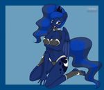  anthrofied big_breasts blue_eyes breasts collar cosplay costume crown cutie_mark darkponysoul edit equine female friendship_is_magic horn horse kloudmutt kneeling looking_at_viewer mammal my_little_pony pony princess_luna_(mlp) sitting socks solo sparkles winged_unicorn wings 