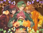  3boys beret black_hair blonde_hair cheek_pull coat cub_(happy_tree_friends) dandruff disco_bear flaky flippy flower green_hair happy_tree_friends hat kab00m_chuck long_hair looking_at_viewer military military_uniform multiple_boys open_mouth personification pink_hair pipe pop_(happy_tree_friends) scarf short_hair smile uniform 