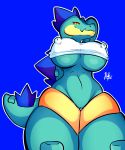  breasts dragon feraligatr looking_at_viewer nic-m-lyc nintendo nipples pok&eacute;mon pok&eacute;mon_(species) pussy shiny simple_background solo video_games 