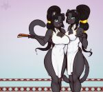 2018 absurd_res accessory anthro asian_clothing black_body black_fur black_hair blue_eyes breasts chest_tuft chinese_clothing chinese_dress clothing dress duo east_asian_clothing eyebrows eyelashes felid female fur gesture hair hair_accessory hair_ring hand_gesture hand_on_another&#039;s_hip hand_on_hip hi_res licking licking_lips mammal nalia_(scorpdk) one_eye_closed pantherine paper_fan pointing pointing_at_viewer scorpdk sibling_(lore) sister_(lore) sisters_(lore) thalia_(scorpdk) tongue tongue_out tuft wide_hips wink yellow_sclera