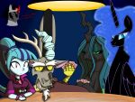 absurd_res anthro arthropod batman_the_animated_series blue_hair card changeling chaosimp2006 chimera clothing collar dialogue discord_(mlp) draconequus equestria_girls equid equine fangs female first_person_view flowing_mane friendship_is_magic furniture furrowed_brow gradient_background group hair hasbro hi_res holding_cards horn human jewelry lamp looking_at_another male mammal mane mane_hair my_little_pony mythological_creature mythological_equine mythology necklace nightmare_moon_(mlp) playing_card princess_luna_(mlp) queen_chrysalis_(mlp) simple_background sonata_dusk_(eg) table teal_hair teeth unimpressed winged_unicorn wings wood wood_furniture wood_table