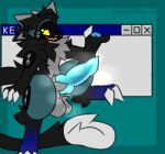 4_ears animal_genitalia animal_penis anthro armor artist_name balls big_penis biped black_body black_fur blue_pawpads blue_penis canine_genitalia canine_penis claws crotch_tuft erection fluffy fluffy_balls fluffy_tail fur genitals glistening glistening_genitalia glistening_penis grabbing_object gradient_fur green_armor green_background grey_balls grey_body grey_fur head_tuft hi_res keygen_(midnightpurrs) knot knotted_penis loading long_tail looking_at_viewer looking_up machine male markings microsoft microsoft_windows midnightpurrs multi_ear multicolored_body multicolored_fur musk musk_clouds musky_penis neck_tuft pawpads paws penis protogen screen screen_face simple_background sitting smug_face solo symbol_eye tail text tuft underbelly warning_symbol white_claws white_markings window_(computing) windows_95 yellow_eyes