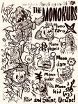  arms_up character_name commentary danganronpa_(series) danganronpa_v3:_killing_harmony dated doodle_inset english_commentary flower gears glasses greyscale guitar hatching_(texture) highres holding holding_guitar holding_instrument holding_shuriken holding_weapon instrument josh-s26 monochrome monodam monokid monophanie monosuke monotaro_(danganronpa) multiple_views no_humans open_mouth puff_of_air robot round_eyewear scarf sharp_teeth shuriken signature simple_background smile sweat teeth v-shaped_eyebrows vomiting weapon white_background yen_sign 
