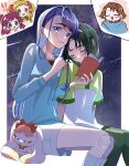  ! !! 5girls absurdres akimoto_komachi blonde_hair blue_eyes blue_hair blue_shirt brown_hair closed_eyes green_hair highres index_finger_raised kasugano_urara_(yes!_precure_5) light_blush long_hair long_sleeves looking_at_another milk_(yes!_precure_5) minazuki_karen multiple_girls natsuki_rin pink_hair precure purple_eyes rabbit sakumupre5 shirt shorts sky sleeping sleeping_on_person star_(sky) starry_sky tiara white_shorts yellow_eyes yes!_precure_5 yumehara_nozomi 