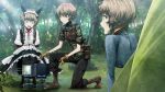  3girls alternate_costume amane_suzuha amane_suzuha_(beta) ammunition_pouch animal_ears ankle_holster ankle_strap apron arm_support armband belt belt_pouch bent_over black_pants black_skirt blue_fire blue_jacket body_armor boots braid breasts brown_hair bush buttons camouflage camouflage_jacket cargo_pants cat_ears clone closed_eyes closed_mouth collar collar_tabs cooking digital_camouflage dress enmaided fake_animal_ears fingerless_gloves fire forest frilled_collar frilled_dress frilled_hairband frilled_skirt frills game_cg gas gloves grass green_jacket hair_between_eyes hair_rings hair_tie hairband happy high_collar highres huke jacket leaf leather leather_boots load_bearing_vest long_skirt long_sleeves looking_at_another maid maid_apron maid_headdress mary_janes mayqueen_maid_uniform medium_breasts military_combat_uniform military_fatigues military_uniform multiple_girls nature non-web_source official_art on_one_knee open_mouth outdoors pants pink_lips pouch puffy_short_sleeves puffy_sleeves red_collar_tabs red_ribbon ribbon ribbon-trimmed_collar ribbon-trimmed_corset ribbon-trimmed_hairband ribbon-trimmed_sleeves ribbon_trim ringed_eyes serious shiny_lips shoes short_sleeves skirt soldier square_pupils squatting steins;gate steins;gate:_linear_bounded_phenogram sunlight surprised tent tongue track_jacket twin_braids twintails white_apron white_dress woodland_camouflage wrist_cuffs yellow_eyes zipper zipper_pull_tab 
