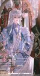  2boys absurdres architecture bishounen black_shawl black_shirt blue_coat blue_ribbon blue_shirt box branch chinese_clothes chinese_commentary closed_mouth coat commission curtained_hair east_asian_architecture flower frills fur-trimmed_coat fur_trim glint grey_eyes hair_between_eyes hair_ornament hair_ribbon hanfu head_out_of_frame highres holding holding_hair_ornament indoors lapels light_smile lips long_hair long_sleeves looking_at_mirror male_focus mandarin_collar mirror multiple_boys neck_tassel notched_lapels original peach_blossom pink_flower putting_on_headwear qing_ri_huanghun red_coat reflection reflection_focus ribbon robe seashell shawl shawl_lapels shell shell_hair_ornament shirt sidelocks solo_focus standing table tress_ribbon unworn_hair_ornament vanity_table vase very_long_hair watermark weibo_watermark white_hair white_hanfu white_robe 
