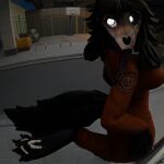1:1 3d_(artwork) 4_toes absurd_res anthro black_body blender_(artwork) canid canine clothed clothing cryptid cynthiaacid digital_media_(artwork) duo feet female foot_fetish fur hair hi_res humanoid macro mal0 male male/female mammal micro monster pawpads paws scp-1471-a scp-1471-a_(da.nilkaz) scp_foundation tail toes