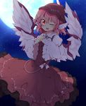  animal_ears bad_id bad_pixiv_id blush fingernails full_moon fuuen_(akagaminanoka) hat jewelry moon mystia_lorelei night night_sky one_eye_closed pink_hair red_eyes sharp_fingernails short_hair single_earring sky solo star_(sky) starry_sky touhou wings 