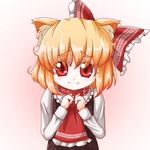  animal_ears ascot black_dress blonde_hair cat_ears collar dress hair_ribbon kemonomimi_mode long_sleeves looking_at_viewer red_eyes ribbon roco_(katsuya1011) rumia shirt short_hair smile solo touhou 