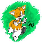  anthro blue_eyes canine fox male mammal miles_prower multiple_tails one_eye_closed plain_background sega sonic_(series) white_background wink 