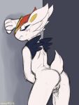 2021 3:4 anthro aroused aroused_face blush bodily_fluids butt cinderace clitoral clitoral_fingering clitoral_masturbation colored_sketch female fingering fingering_self fur generation_8_pokemon genital_fluids grey_background hand_between_legs hi_res leaning_against_wall long_ears masturbation nintendo pokemon pokemon_(species) raised_tail rear_view sealer4258 signature simple_background sketch solo stare sweat tail text vaginal vaginal_fingering vaginal_fluids white_body white_fur