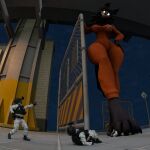 1:1 3d_(artwork) absurd_res anthro blender_(artwork) canid canine clothed clothing crush cryptid cynthiaacid digital_media_(artwork) feet female foot_fetish fur gesture group hair hand_gesture hi_res humanoid macro mal0 male male/female mammal micro paws pointing scp-1471-a scp-1471-a_(da.nilkaz) scp_foundation stepped_on stomping tail