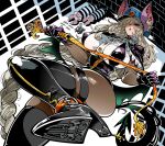  1girl 2others animal animal_ear_fluff animal_ears ankle_belt bat_(animal) bat_ears bat_girl bat_wings belt black_boots black_capelet black_choker black_gloves black_wings blue_hat boots braid breasts buckle buttons capelet choker covered_nipples cross demon_tail fingernails foot_out_of_frame four-pointed_star from_below gloves gold_buttons green_wings grey_hair hair_over_one_eye hat high_heel_boots high_heels holding holding_whip huge_breasts kafun long_hair looking_at_viewer looking_down low_wings multicolored_wings multiple_others narrow_waist orange_belt original peaked_cap prison_cell purple_ears sharp_fingernails shirt shoe_soles skindentation solo_focus standing standing_on_one_leg star_(symbol) tail taut_clothes taut_shirt thigh_boots thigh_strap underbust whip white_shirt wings zipper 