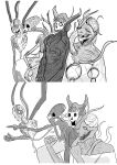  4others absurdres bisected commentary_request cyborg elder_(project_moon) gaijin_4koma_(meme) greyscale harasi highres horns limbus_company meme monochrome multiple_others project_moon severed_arm severed_limb simple_background spoilers tagme tree white_background 