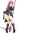  ass blue_eyes blush long_hair panties phantasy_star_online phantasy_star_portable phantasy_star_universe pink_hair scythe underwear uni8 weapon white 