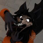 1:1 3d_(artwork) absurd_res anthro black_body blender_(artwork) canid canine clothed clothing cryptid cynthiaacid digital_media_(artwork) duo female fur hair hi_res humanoid macro mal0 male male/female mammal micro monster scp-1471-a scp-1471-a_(da.nilkaz) scp_foundation size_difference tail tongue vore