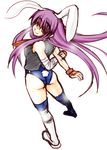  animal_ears ass back boots borrowed_design breasts bunny_ears bunny_tail gloves leotard long_hair mabuchoco_m medium_breasts purple_hair red_eyes reisen_udongein_inaba smile solo tail touhou very_long_hair vest wrestling_outfit 