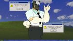 2022 absurd_res akita american_akita anthro bau_(melaisen) beard belt black_necktie blep blue_sky bottomwear brown_beard brown_belt brown_body brown_ears brown_facial_hair brown_fur canid canine canis clothed clothed_anthro clothed_male clothing cloud computer_virus_(program) countershading denim denim_bottomwear denim_clothing digital_media_(artwork) domestic_dog english_text eyewear facial_hair fully_clothed fully_clothed_anthro fully_clothed_male fur glasses grass green_eyes greeting grey_bottomwear grey_clothing grey_jeans grey_pants hair hi_res jeans male male_anthro mammal melaisen microsoft microsoft_windows necktie orange_body orange_fur orange_tail pants pink_hair plant portrait red_tongue shirt sky smile solo spitz standing tail tan_body tan_countershading tan_fur tan_tail text three-quarter_portrait tongue tongue_out topwear user_interface webcore white_clothing white_shirt white_topwear windows_xp