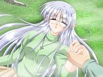  1girl aoyama_takano eyes_closed game_cg glasses hand_holding long_hair tsukushite_agechau_4 white_hair 