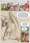 anthro blue_eyes bottomwear brown_hair canid canine clothing comic dragon duo farin fox fur geminisaint hair hi_res line_art loincloth male male/male mammal mythological_creature mythological_scalie mythology porah red_body red_fur red_hair scalie sekk&#039;ral surin