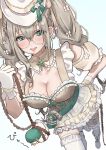  1girl aia_amare aia_amare_(4th_costume) aiadmirer_(aia_amare) aqua_eyes blonde_hair blush bow braid breasts cleavage dirndl eisei_neko foreshortening german_clothes glasses gloves hair_bow hair_ornament hand_on_own_hip hat highres large_breasts looking_at_viewer multiple_hair_bows nijisanji nijisanji_en open_mouth smile star_(symbol) star_hair_ornament thighhighs twin_braids virtual_youtuber white_gloves white_thighhighs 