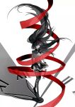  1girl akemi_homura akemi_homura_(magical_girl) analog_clock black_hair clock hairband long_hair long_sleeves looking_at_viewer magical_girl mahou_shoujo_madoka_magica ribbon skirt solo source_request standing white_background 