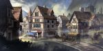  brick_floor bridge bush carriage chinnkun death fantasy fog giant_tree horse house landscape original painterly ruins signature sky tree village 