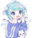  1girl @_@ ahoge aqua_eyes blue_jacket commentary_request cotono_(nazekun) crying crying_with_eyes_open dark_skin highres jacket long_sleeves looking_at_viewer open_mouth original simple_background solo tearing_up tears track_jacket twitter_username two_side_up upper_body watermark white_background 