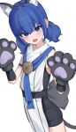  1girl absurdres aged_down animal_ears animal_hands blue_eyes blue_hair blush cat_ears cat_tail duel_monster fake_animal_ears fake_tail gloves highres iom_kd37150 japanese_clothes ni-ni_the_mirror_mikanko open_mouth paw_gloves solo tail twintails yu-gi-oh! 