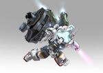  absurdres aiming assault_visor asymmetrical_dual_wielding beam_rifle blue_visor chibi chinese_commentary commentary_request dual_wielding energy_gun energy_sword exhaust flying foreshortening gelgoog_(gquuuuuux) grey_background gun gundam gundam_gquuuuuux highres holding holding_gun holding_sword holding_weapon making-of_available mecha mecha_focus mobile_suit no_humans radio_antenna robot science_fiction sd_gundam solo sword thrusters weapon zakuma 