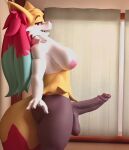 2025 3d_(artwork) 4_fingers anthro areola balls big_breasts big_penis black_body black_fur black_penis blender_(artwork) braixen breasts digital_media_(artwork) eyebrows fan_character fingers fur generation_6_pokemon genitals glans glistening glistening_genitalia glistening_glans glistening_penis gynomorph hi_res inner_ear_fluff inside intersex looking_at_viewer nintendo nipples nude open_mouth penis pink_areola pink_nipples pokemon pokemon_(species) red_eyes seraphine_(maru_chan237) seraphine_(roflfox) sneakyphox solo standing teeth tuft white_body white_fur yellow_body yellow_fur