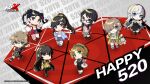  6+girls arai_motoha arm_up artist_request black-framed_eyewear black_hair blonde_hair blue_eyes braid brown_eyes brown_hair chibi copyright_name dated dogenzaka_runa glasses green_eyes hair_over_one_eye highres li_yaoling long_hair looking_at_viewer low_twintails miyashita_minami montagne_kotone multiple_girls noge_tomoko official_art one_eye_covered persona persona_5 persona_5:_the_phantom_x plaid_clothes plaid_skirt ponytail purple_eyes school_uniform shiina_yumi skirt smile tanemura_riko third-party_source twin_braids twintails valentine white_hair 