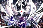  1boy 1girl 3others angel_wings animal_ears asymmetrical_horns axe battle_axe commentary covering_face cup deltarune eldritch_abomination english_commentary feathered_wings fetus fighting_stance glowing goat_boy goat_ears goat_horns head_wings highres holding holding_axe holding_cup holding_weapon horns kris_(dark_world)_(deltarune) kris_(deltarune) light_particles living_shadow monster multiple_others multiple_wings one-eyed ralsei reptile_girl ryuh_(asahina_neru) scarf short_tail soul_(deltarune) sparkle spoilers susie_(dark_world)_(deltarune) susie_(deltarune) sword tail titan_(deltarune) umbrakinesis weapon wind wings 