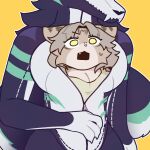 animate_inanimate animated anthro big_breasts bone bouncing_breasts breast_expansion breasts duo expansion felid feline female female/female fully_inside living_clothing mammal mask ntdcat_nuch sealed skull skull_mask yellow_eyes z_of_6 zipper
