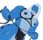 abs absurd_res barazoku biceps bulge clothing collar dominant hi_res iguana iguanid latex lizard male muscular pecs reptile scalie thighs thong underwear