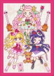  3girls ankle_bow anklet asahina_mirai ascot back_bow bag_bow bare_shoulders black_gloves black_hat black_shoes black_socks blonde_hair blunt_bangs blunt_ends border bow bow_button bowtie bracelet braid bright_pupils brooch broom bubble_skirt butterfly_hair_ornament choker circlet closed_mouth collared_shirt cure_felice cure_magical cure_miracle deformed dot_nose dotted_line dress earrings elbow_gloves eyelashes floating_clothes floating_hair floral_print flower flower_brooch flower_wand footwear_bow frilled_dress frilled_headwear frilled_skirt frilled_sleeves frills full_body gloves gold_bracelet green_bow green_brooch green_choker green_eyes green_ribbon green_shirt green_shoes green_skirt green_wrist_cuffs grey_background grid_background hair_bow hair_flower hair_ornament hairband hanami_kotoha hand_on_own_hip happy hat hat_ornament heart heart_hat_ornament heart_wand high-waist_skirt high_heels high_ponytail highres izayoi_liko jewelry kneehighs layered_dress leaf_earrings leg_ribbon leg_up long_hair looking_at_viewer low_twin_braids magical_girl mahou_girls_precure! medium_dress mini_hat mini_witch_hat miniskirt mofurun_(mahou_girls_precure!) multiple_girls offering_hand one_eye_closed one_side_up open_mouth outline outstretched_hand palms pink_bag pink_border pink_bow pink_bowtie pink_brooch pink_flower pink_hair pink_hairband pink_hat pink_shoes pink_skirt pleated_skirt pointing ponytail precure puffy_short_sleeves puffy_sleeves purple_dress purple_eyes purple_hair red_ascot red_bow ribbon shawl shirt shoes short_ponytail short_sleeves signature skirt sleeveless sleeveless_dress smile socks sphere_earrings split_ponytail standing star_(symbol) star_earrings star_hat_ornament star_wand stiletto_heels stuffed_animal stuffed_toy swept_bangs tareme teddy_bear teeth tulip twin_braids two-tone_bag upper_teeth_only uwded_207 very_long_hair waist_bag wavy_hair white_bag white_bow white_flower white_gloves white_outline white_pupils white_shawl white_shirt white_sleeves white_socks witch_hat wrist_cuffs 