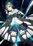  blue_eyes blue_hair bubble cape gloves grief_seed hair_ornament looking_at_viewer lying magical_girl mahou_shoujo_madoka_magica miki_sayaka on_back short_hair skirt smile solo tears thigh_strap thighhighs unasaka_ryou water white_gloves white_legwear 