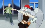 16:10 2024 absurd_res alternate_costume anon_(snoot_game) anthro biped black_bottomwear black_clothing black_skirt blue_body blue_scales bone bone_frill bottomwear canon_couple cavemanon_studios clothed clothed_anthro clothed_female clothed_human clothed_male clothing colored denim denim_bottomwear denim_clothing elbow_feathers eyes_closed fang_(gvh) feathered_wings feathers female fingers footwear frill_(anatomy) front_view goodbye_volcano_high green_clothing green_jacket green_shirt green_topwear grey_body grey_bottomwear grey_clothing grey_feathers grey_hair grey_pants hair hand_holding happy head_turned hi_res human human_on_anthro inside interspecies jacket jeans kerchief long_hair looking_at_another looking_back male male/female mammal markings mayor_quigley miniskirt open_mouth open_smile pants pirate_costume prehistoric_species pterodactylus pterosaur red_kerchief reptile running scabbard scales scalie shaded shadow shirt shoes skirt skull smile snoot_game solo striped_markings stripes topwear widescreen wings