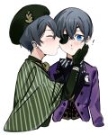  2boys absurdres bishounen blue_eyes bow brothers ciel_phantomhive ciel_phantomhive&#039;s_brother earrings eyepatch gloves hair_between_eyes hat highres jewelry kuroshitsuji male_focus multiple_boys ouji_fashion shirt short_hair siblings twins uneasywolf victorian 