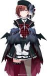  1girl absurdres bow chain game_cg hair_ornament halloween_costume hat highres higuchi_madoka idolmaster idolmaster_shiny_colors official_art plaid_bow red_eyes red_hair short_hair solo third-party_edit third-party_source third-party_watermark 