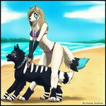  anthro beach bikini canine clothed clothing female feral gorsh_dolderan leash mammal pet seaside skimpy swimsuit 