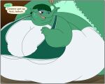 animal_crossing anthro back_rolls belly big_belly big_breasts blush bodily_fluids border bra breasts clothing dialogue double_chin elephant elephantid english_text eyelashes eyeliner eyeshadow female green_body green_hair hair hi_res huge_belly huge_breasts hyper hyper_belly hyper_breasts jouigidragon looking_at_self looking_back looking_back_at_self lying makeup mammal markings morbidly_obese morbidly_obese_anthro morbidly_obese_female neck_rolls nintendo obese obese_anthro obese_female on_front opal_(animal_crossing) open_mouth open_smile overweight overweight_anthro overweight_female panties proboscidean proboscis_(anatomy) shadow smile solo sweat sweatdrop tail text torn_clothing trunk_(anatomy) underwear white_border white_markings