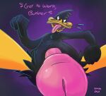 2020 4_fingers absurd_res anatid angry anseriform anthro arm_tuft avian beak belly biped bird black_belly black_body black_chest black_eyes black_feathers bodily_fluids chest_tuft collarbone colored command commanding_viewer daffy_duck dated detailed dialogue digital_drawing_(artwork) digital_media_(artwork) digital_painting_(artwork) duck elbow_tuft english_text feathers fingers first_person_view genital_focus genitals gesture glistening glistening_foreskin glistening_genitalia glistening_penis hand_gesture hand_on_leg hand_on_own_leg hand_on_own_thigh hand_on_thigh head_tuft hi_res humanoid_genitalia humanoid_penis looking_at_viewer looney_tunes male nude open_mouth painting_(artwork) pecs penis penis_focus pinup pointing pointing_at_penis pointing_at_self pose saliva shaded signature solo stevethedragon talking_to_viewer text tongue tongue_out tuft warner_brothers white_sclera yellow_beak yellow_legs