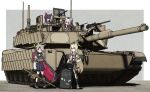  4girls absurdres animal_ear_fluff animal_ears anti-materiel_rifle ascot bag ballistic_shield barrett_m82 black_hair black_shorts black_socks blonde_hair blue_archive blue_eyes blue_sailor_collar blue_skirt blunt_bangs boots brown_boots brown_hair browning_m2 fox_ears fox_girl fox_platoon_(blue_archive) green_eyes gun h&amp;k_ump hair_between_eyes headphones heavy_machine_gun highres holding holding_bag holding_gun holding_shield holding_weapon kneehighs kurumi_(blue_archive) long_hair machine_gun manually-operated_mounted_gun microphone military_vehicle motor_vehicle multiple_girls neckerchief niko_(blue_archive) otogi_(blue_archive) otogichan_hshs pink_bag pink_hair pleated_skirt red_ascot red_eyes red_neckerchief rifle sailor_collar shield shoes shorts shorts_under_skirt skirt sneakers sniper_rifle socks submachine_gun tank weapon white_shoes yukino_(blue_archive) 