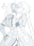  2girls ? ?? absurdres ahoge armor armored_dress blush braid breast_press breasts chain closed_eyes dress fate/grand_order fate_(series) faulds french_kiss gauntlets hand_on_another&#039;s_face headpiece highres jeanne_d&#039;arc_(fate) jeanne_d&#039;arc_(ruler)_(fate) jeanne_d&#039;arc_alter_(avenger)_(fate) jeanne_d&#039;arc_alter_(fate) kiss long_braid long_hair medium_breasts monochrome multiple_girls plackart sally_(luna-arts) selfcest short_hair single_braid sketch surprise_kiss surprised very_long_hair wide-eyed yuri 