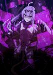 1girl absurdres ahoge amakubo_yuri aoi_tabane bare_shoulders black_gloves black_skirt black_sleeves black_thighhighs chain clothing_cutout collar commission corruption covered_navel dark_persona detached_sleeves flat_chest from_above garter_straps gloves hair_ornament head_wings highres kouyoku_senki_exs-tia leotard liberator_(kouyoku_senki_exs-tia) liberator_yuri_(kouyoku_senki_exs-tia) long_hair looking_at_viewer overskirt parted_lips puffy_sleeves purple_eyes purple_hair purple_sleeves purple_theme short_sleeves showgirl_skirt sidelocks skeb_commission skirt smile solo standing tail thighhighs twintails virtual_youtuber wings 