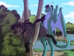 anthro anthro_on_feral anthro_penetrating anthro_penetrating_feral bestiality collar disney dominant dominant_anthro dominant_male dragon duo female feral feral_penetrated from_behind_position hi_res hyena male male/female mammal mythological_creature mythological_scalie mythology nude outside penetration scalie sex shenzi_(the_lion_king) standing submissive submissive_feral tail tail_grab the_lion_king zafara_(artist)